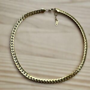VTG‎ 18K Gold Plated Necklace 18" w Extender Herringbone Choker Collar Chain